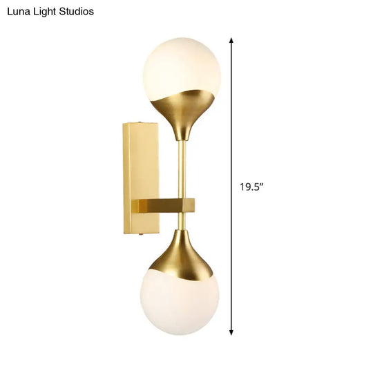 Modernist Brass Wall Sconce With Opal Glass Shade - 2 Heads Lighting