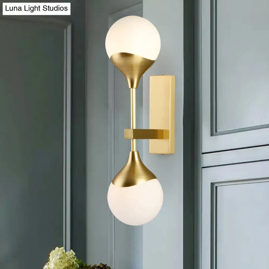 Modernist Brass Wall Sconce With Opal Glass Shade - 2 Heads Lighting