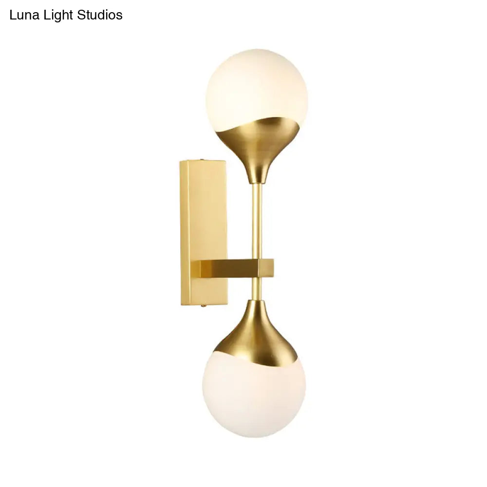 Modernist Brass Wall Sconce With Opal Glass Shade - 2 Heads Lighting