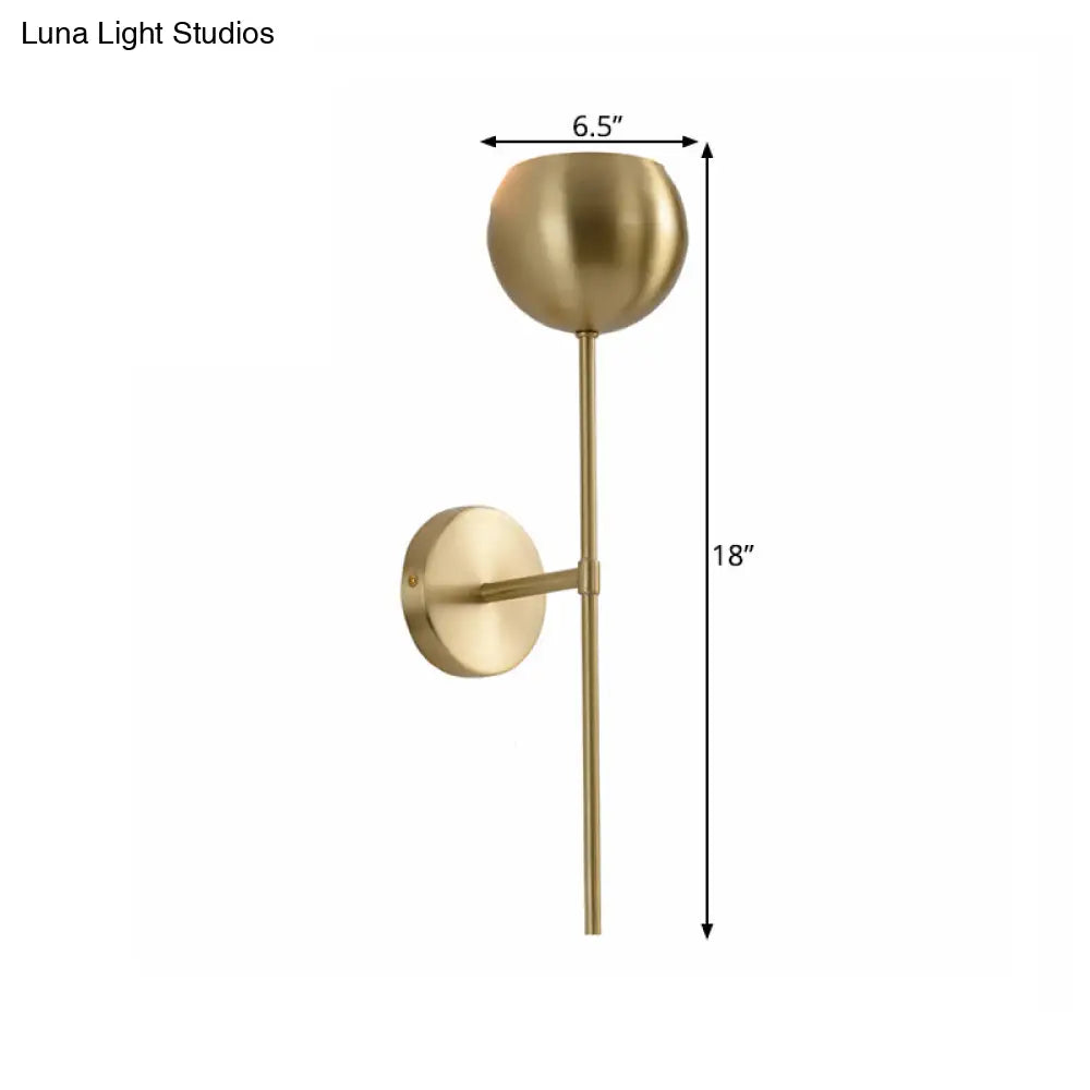 Modernist Brass Wallchiere Sconce With Gold Dome And Pencil Arm - 1-Bulb Light Fixture