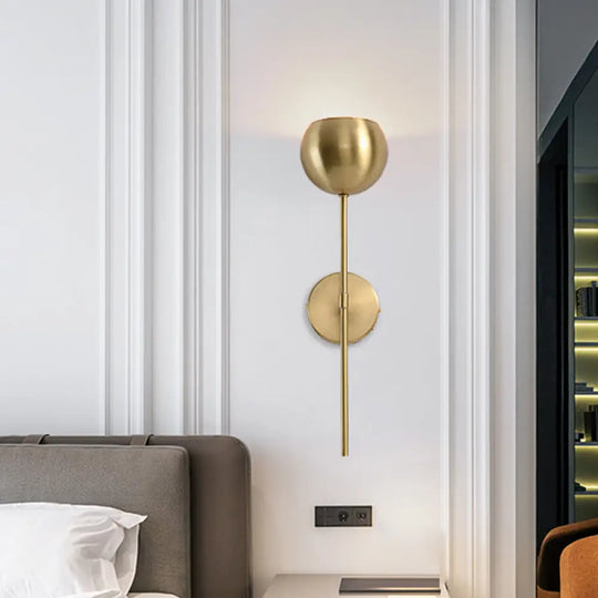 Modernist Brass Wallchiere Sconce With Gold Dome And Pencil Arm - 1-Bulb Light Fixture