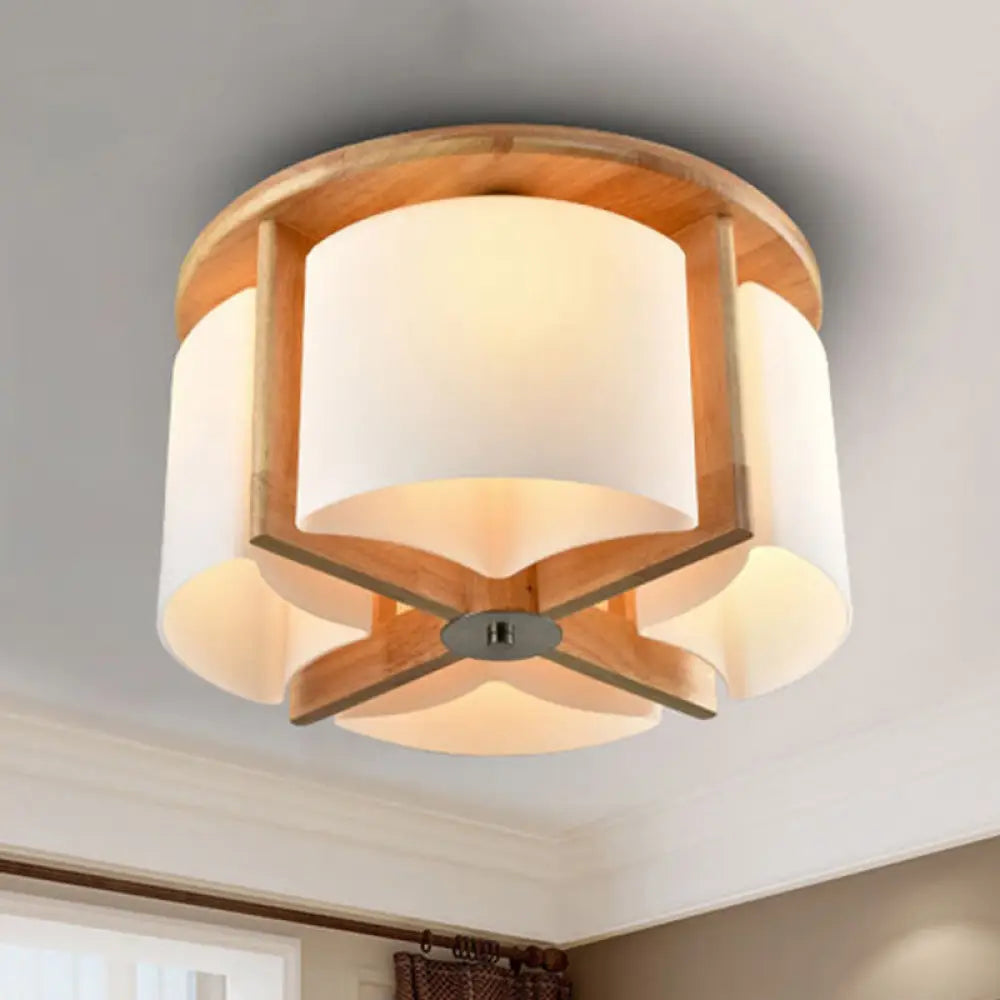 Modernist Brown Bedroom Flush Mount Ceiling Light With Cylinder Wood Shade (4/6 Lights) 4 /