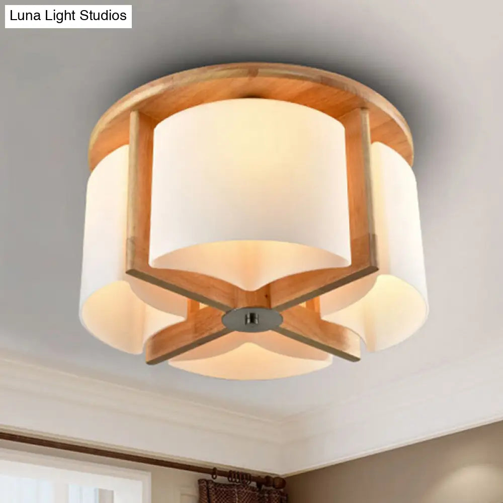 Modernist Brown Bedroom Flush Mount Ceiling Light With Cylinder Wood Shade (4/6 Lights) 4 /