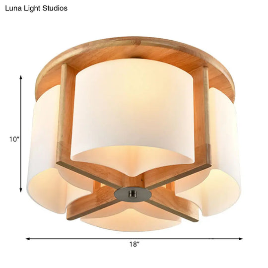 Modernist Brown Bedroom Flush Mount Ceiling Light With Cylinder Wood Shade (4/6 Lights)