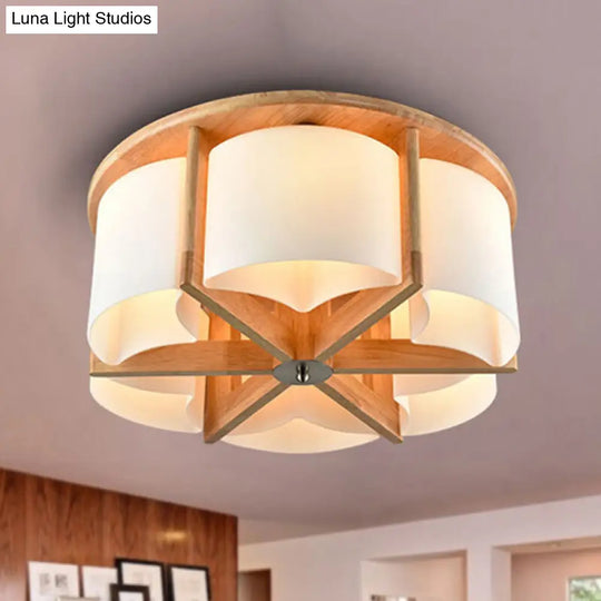 Modernist Brown Bedroom Flush Mount Ceiling Light With Cylinder Wood Shade (4/6 Lights) 6 /