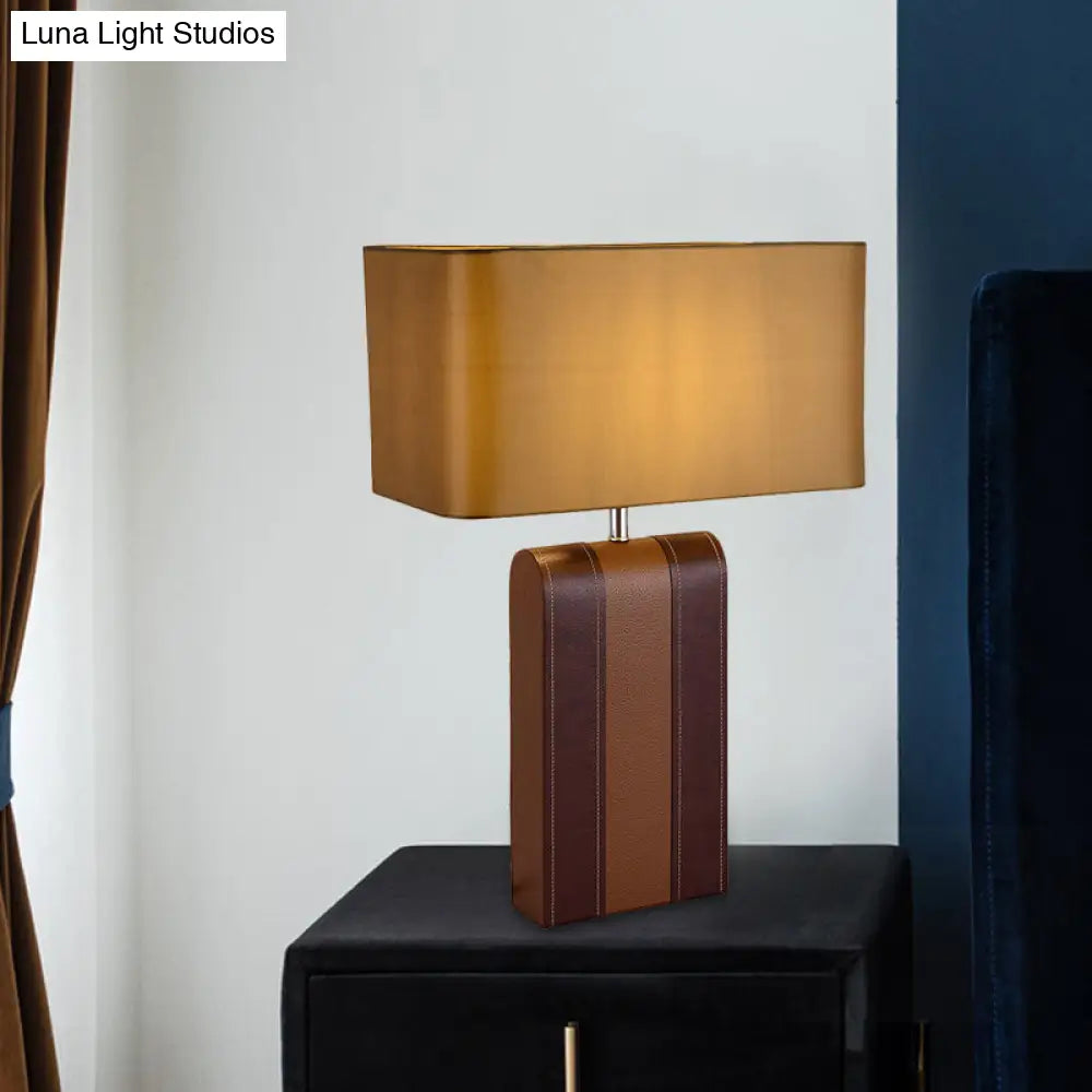 Modernist Brown Fabric Table Lamp - Rectangle Desk Light For Dining Room