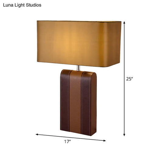 Modernist Brown Fabric Table Lamp - Rectangle Desk Light For Dining Room