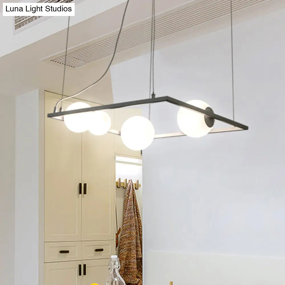 Modernist Bubble Kitchen Chandelier: Ivory Glass 4 Bulb Hanging Pendant With Black/White Square