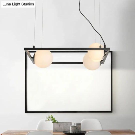 Modernist Bubble Kitchen Chandelier: Ivory Glass 4 Bulb Hanging Pendant With Black/White Square