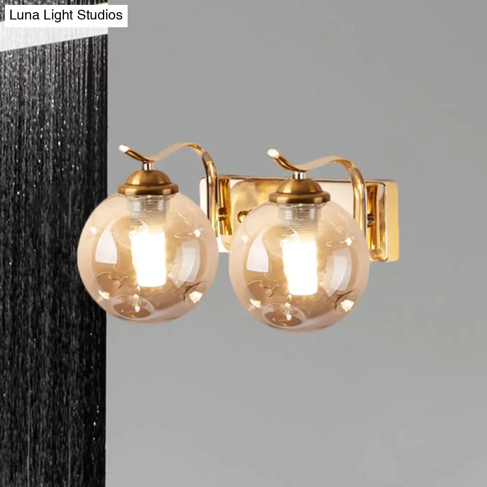 Modernist Bubbly Wall Sconce In Amber/Smoke Gray Glass - Drawing Room Light Mounted Black/Gold