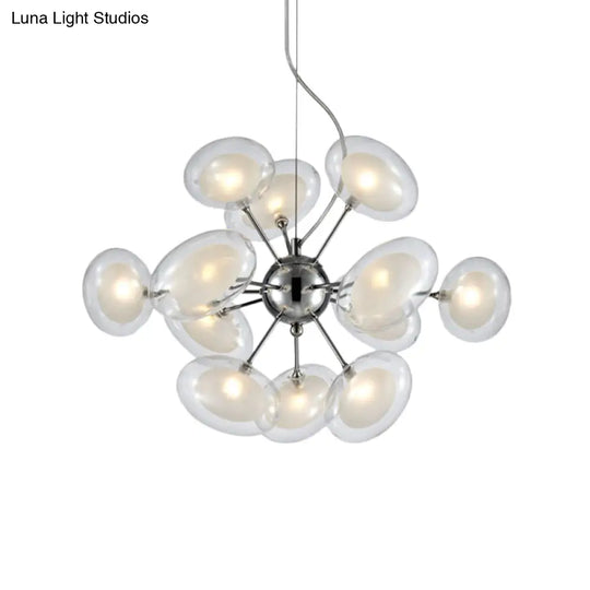 Modernist Burst Chandelier - Dual Oblate Glass 12-Light Chrome Suspension Lighting