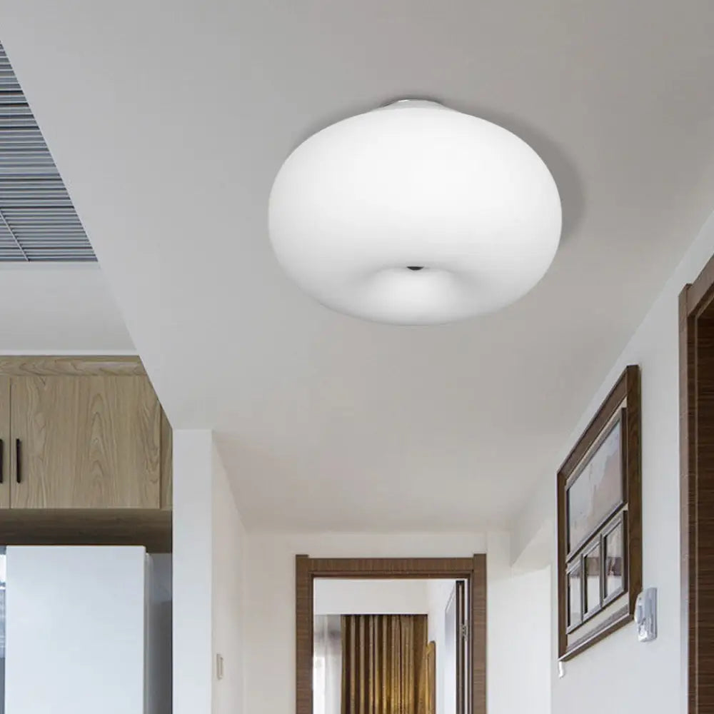 Modernist Ceiling Flush Mount Light With Glass Lampshade For Balcony - White Obong 3 Sizes