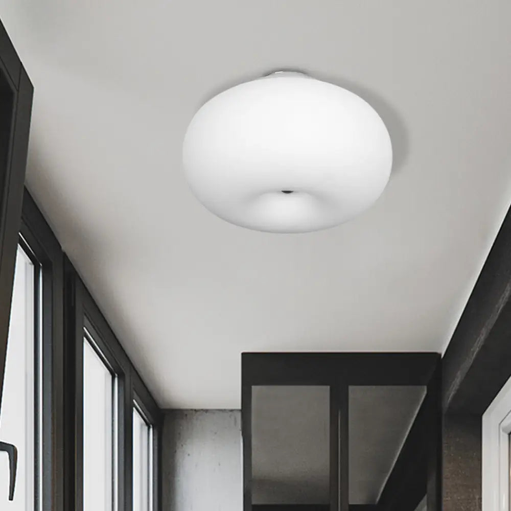 Modernist Ceiling Flush Mount Light With Glass Lampshade For Balcony - White Obong 3 Sizes