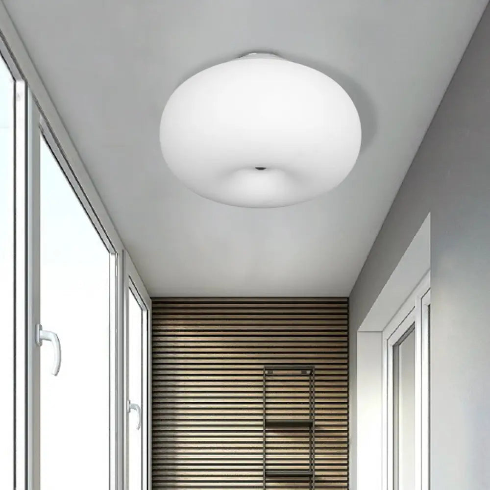 Modernist Ceiling Flush Mount Light With Glass Lampshade For Balcony - White Obong 3 Sizes