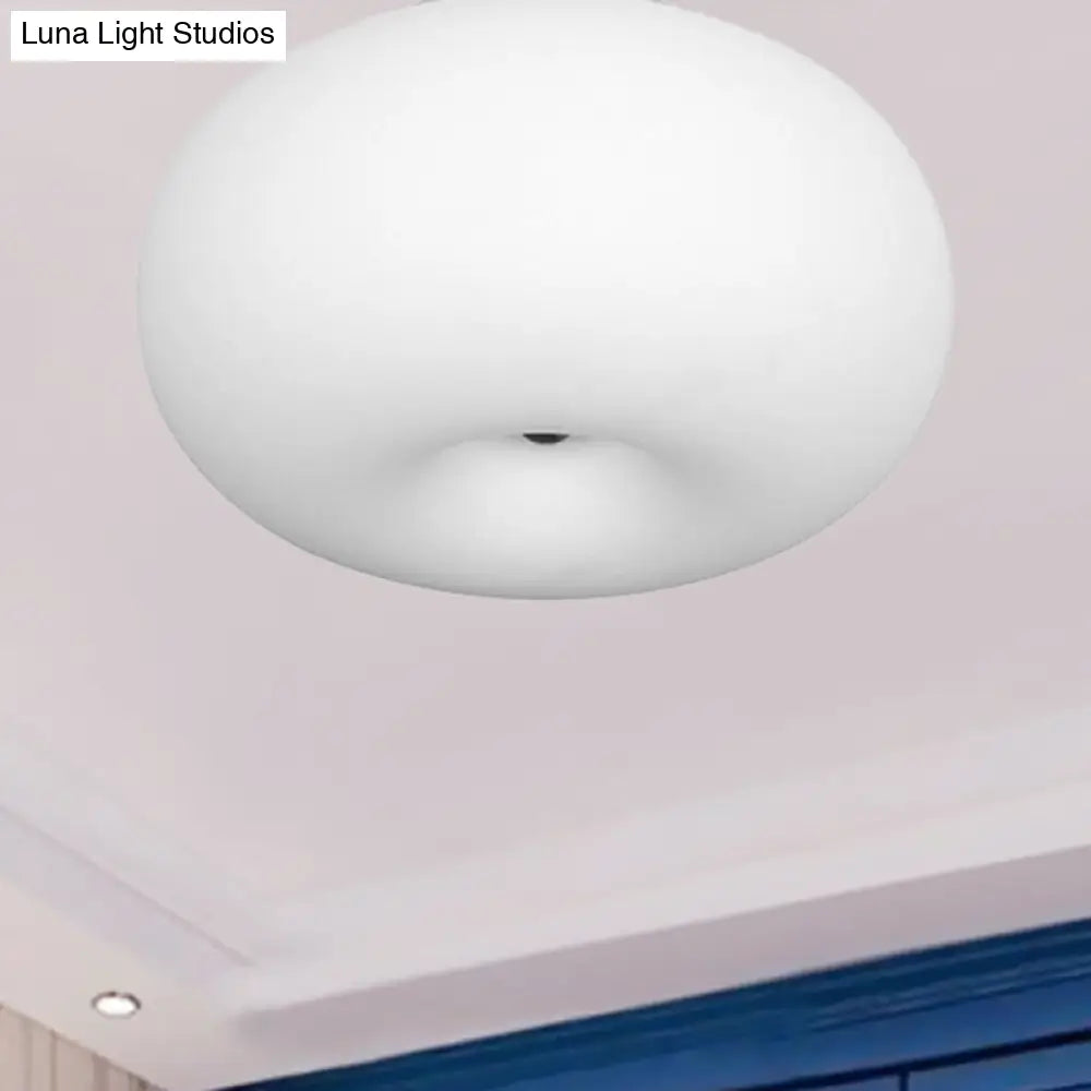Modernist Ceiling Flush Mount Light With Glass Lampshade For Balcony - White Obong 3 Sizes Available