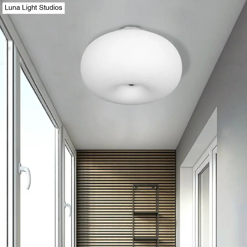 Modernist Ceiling Flush Mount Light With Glass Lampshade For Balcony - White Obong 3 Sizes Available