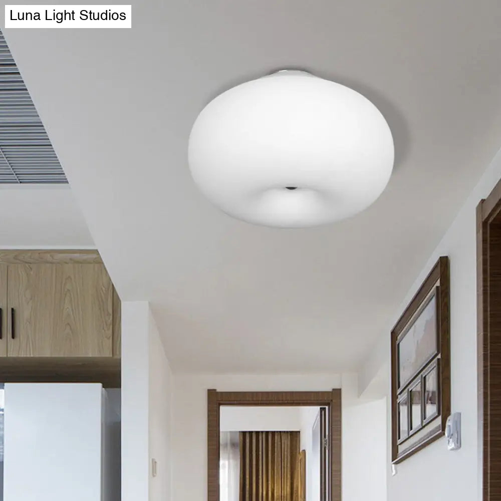 Modernist Ceiling Flush Mount Light With Glass Lampshade For Balcony - White Obong 3 Sizes Available