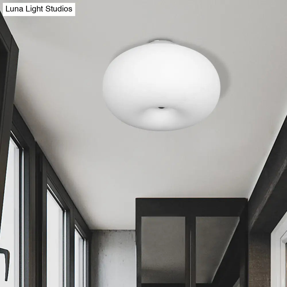 Modernist Ceiling Flush Mount Light With Glass Lampshade For Balcony - White Obong 3 Sizes Available