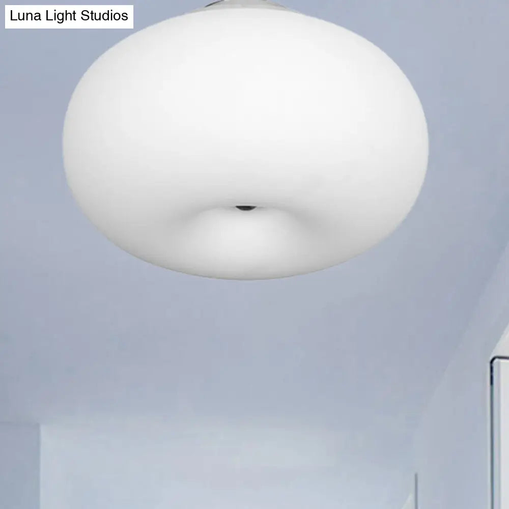 Modernist Ceiling Flush Mount Light With Glass Lampshade For Balcony - White Obong 3 Sizes Available