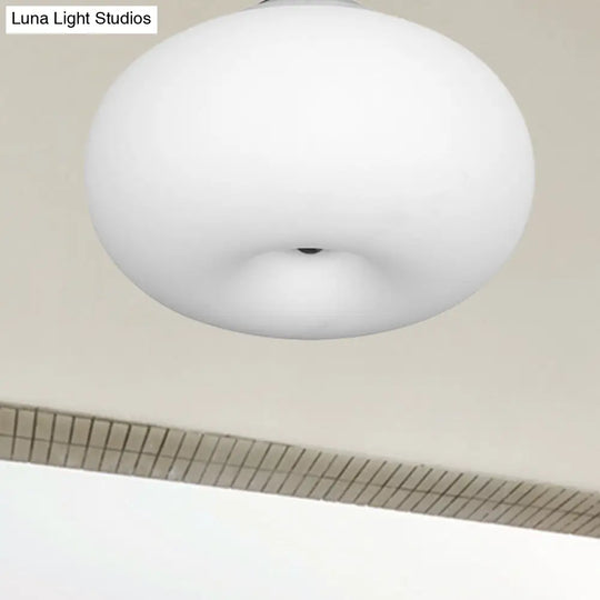 Modernist Ceiling Flush Mount Light With Glass Lampshade For Balcony - White Obong 3 Sizes Available