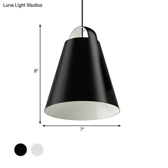 Modernist Trumpet Ceiling Light With Metal Shade - Black/White Suspension Fixture