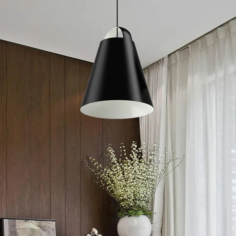 Modernist Ceiling Light - Black/White Trumpet Fixture With Metal Shade Black