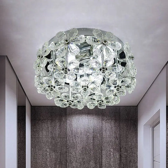 Modernist Chrome Blossom Flush Mount Lighting - 4 Bulbs Clear/Amber Crystal Ceiling Light Clear