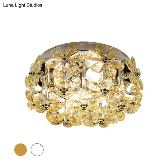 Modernist Chrome Blossom Flush Mount Lighting - 4 Bulbs Clear/Amber Crystal Ceiling Light