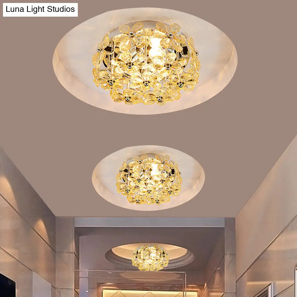 Modernist Chrome Blossom Flush Mount Lighting - 4 Bulbs Clear/Amber Crystal Ceiling Light Amber