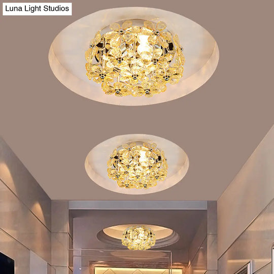 Modernist Chrome Blossom Flush Mount Lighting - 4 Bulbs Clear/Amber Crystal Ceiling Light Amber