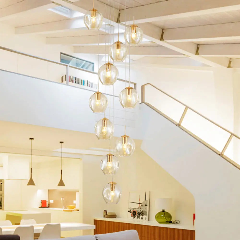 Modernist Chrome Cluster Pendant Light - Dimpled Glass Ceiling Lamp For Living Room 10 / Cognac