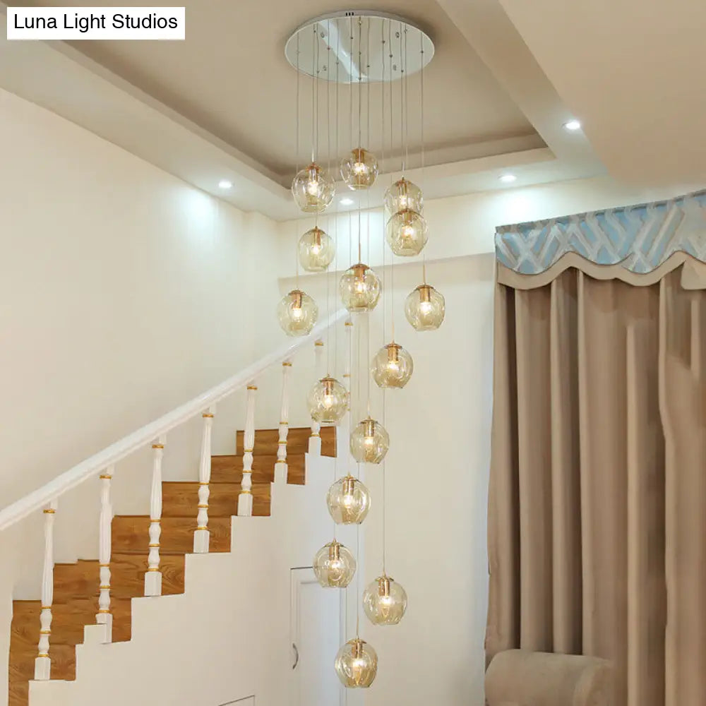 Dimpled Glass Ceiling Pendant Light: Modernist Chrome Cluster Lamp For Living Room 15 / Cognac