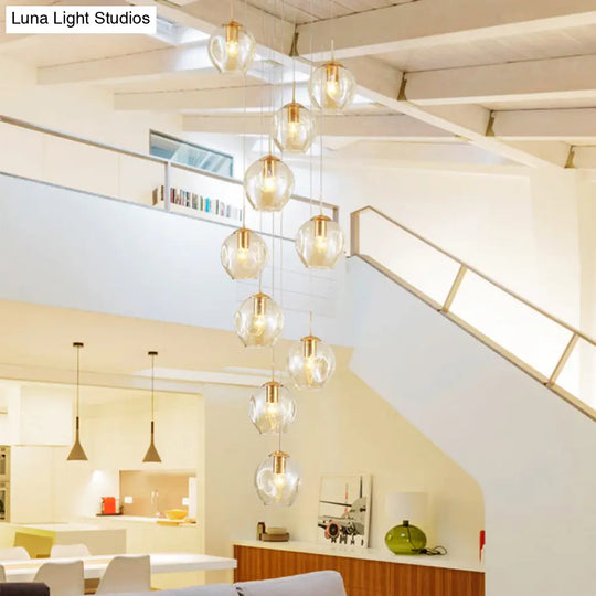Dimpled Glass Ceiling Pendant Light: Modernist Chrome Cluster Lamp For Living Room 10 / Cognac