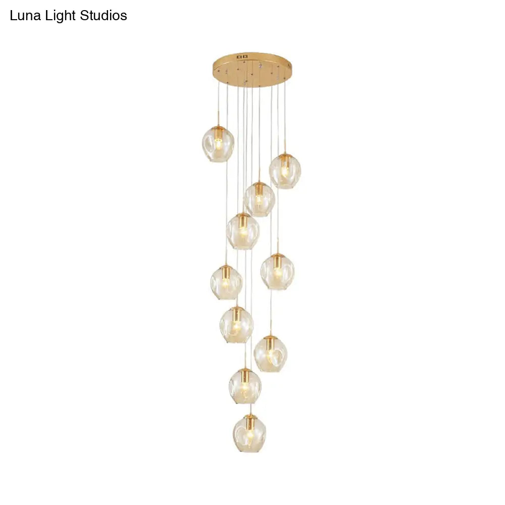 Modernist Chrome Cluster Pendant Light - Dimpled Glass Ceiling Lamp For Living Room