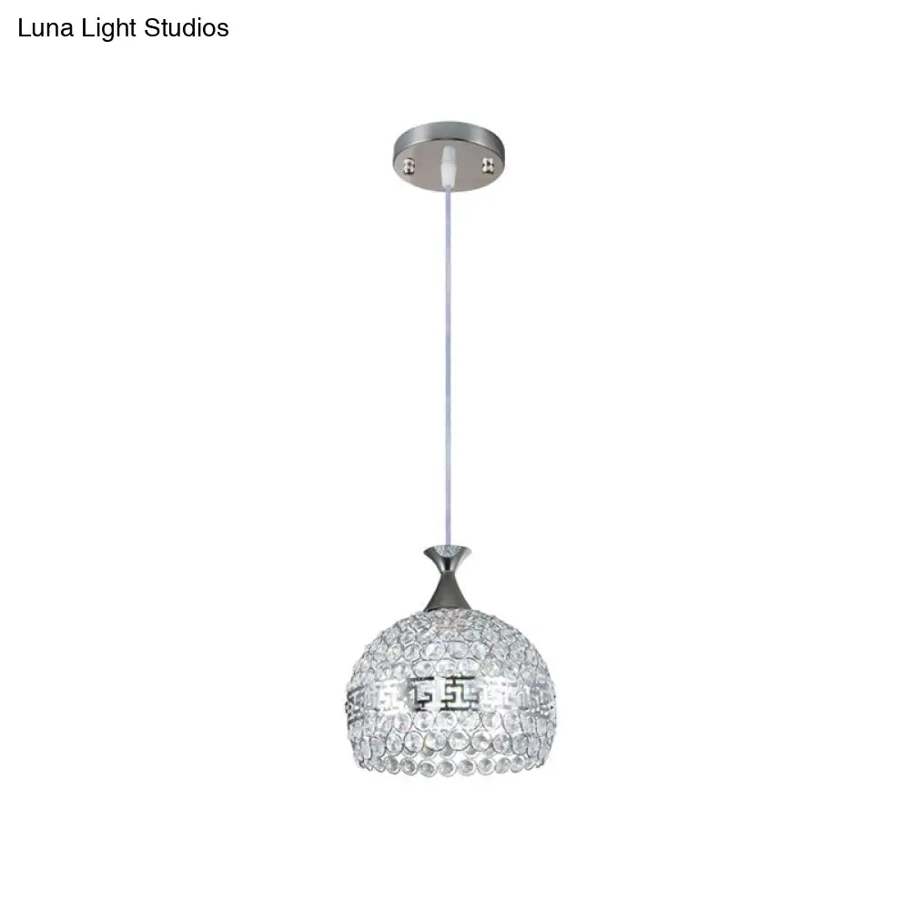 Modernist Chrome Dome Pendant Lamp - Clear Crystal And Metal 8’/10’/12’ Wide Hanging Ceiling Light