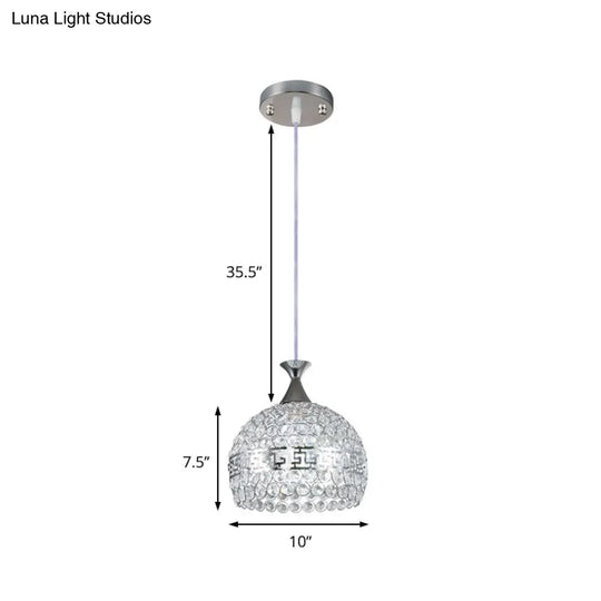 Modernist Chrome Dome Pendant Lamp - Clear Crystal And Metal 8’/10’/12’ Wide Hanging Ceiling Light