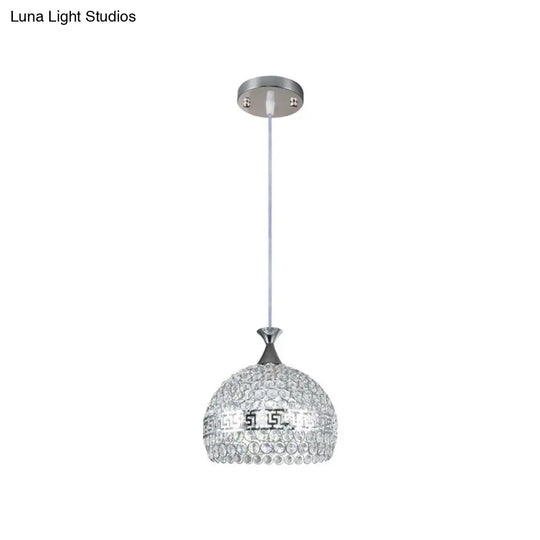 Clear Crystal & Metal Dome Pendant Lamp - Chrome Finish 8/10/12 Wide Modernist Style