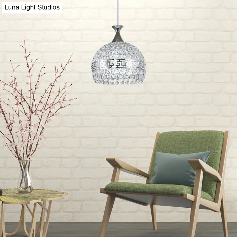 Clear Crystal & Metal Dome Pendant Lamp - Chrome Finish 8/10/12 Wide Modernist Style / 10