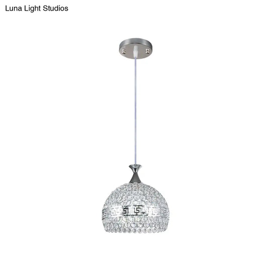 Modernist Chrome Dome Pendant Lamp - Clear Crystal And Metal 8’/10’/12’ Wide Hanging Ceiling Light