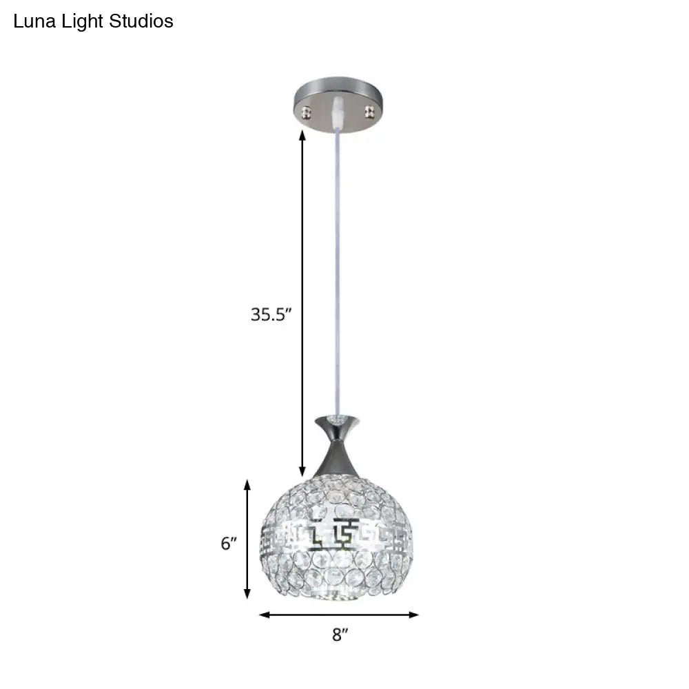 Modernist Chrome Dome Pendant Lamp - Clear Crystal And Metal 8’/10’/12’ Wide Hanging Ceiling Light