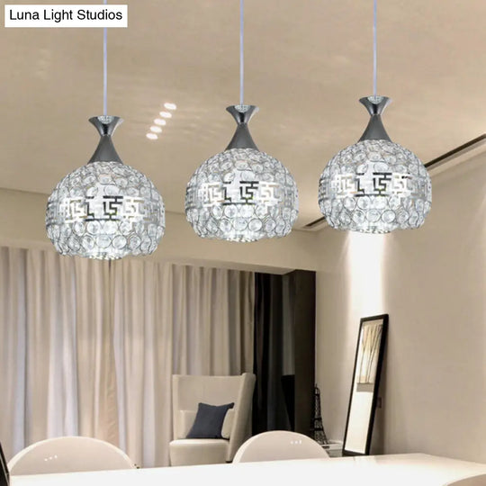 Clear Crystal & Metal Dome Pendant Lamp - Chrome Finish 8/10/12 Wide Modernist Style / 8