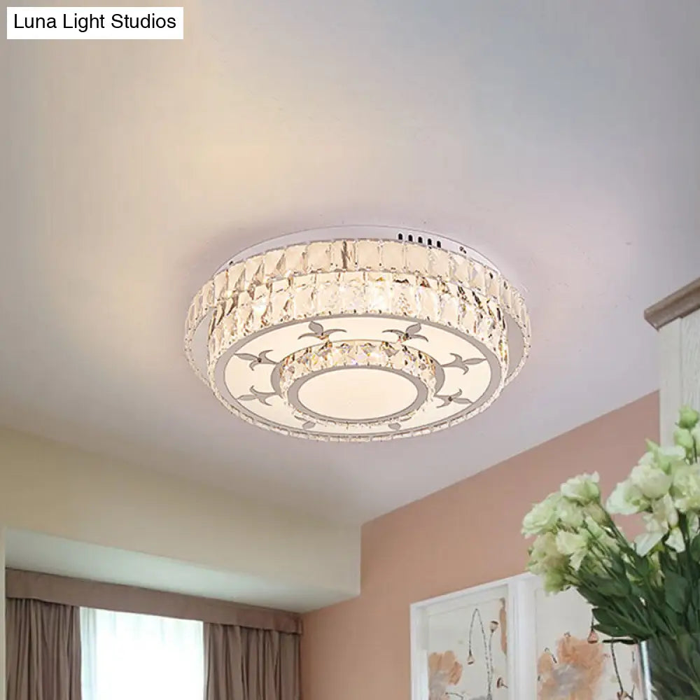 Modernist Chrome Led Ceiling Lamp With Beveled Crystal For Sleeping Room