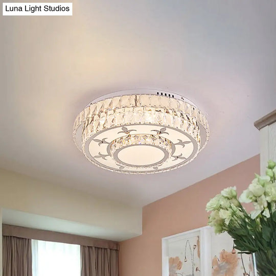 Modernist Chrome Led Ceiling Lamp With Beveled Crystal For Sleeping Room