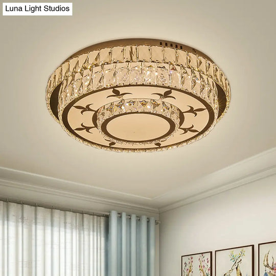 Modernist Chrome Led Ceiling Lamp With Beveled Crystal For Sleeping Room