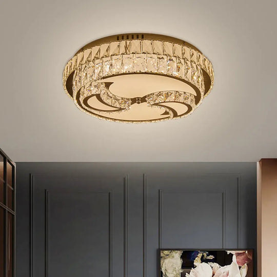 Modernist Chrome Led Ceiling Lamp With Beveled Crystal For Sleeping Room / Moon