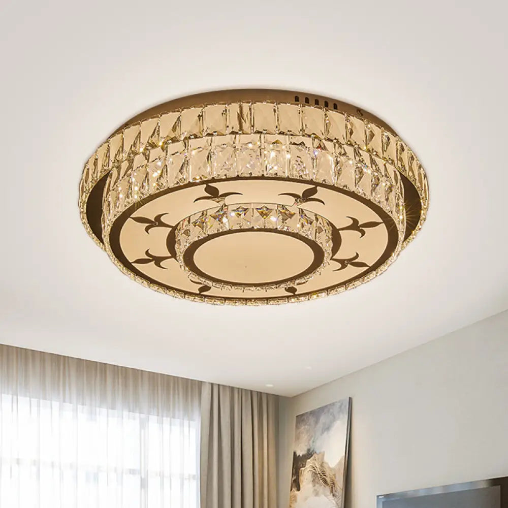 Modernist Chrome Led Ceiling Lamp With Beveled Crystal For Sleeping Room / Sun