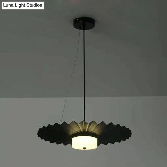 Modernist Circle Metal Hanging Light: 1-Head Black/Gold Suspension Lamp For Living Room Ceiling