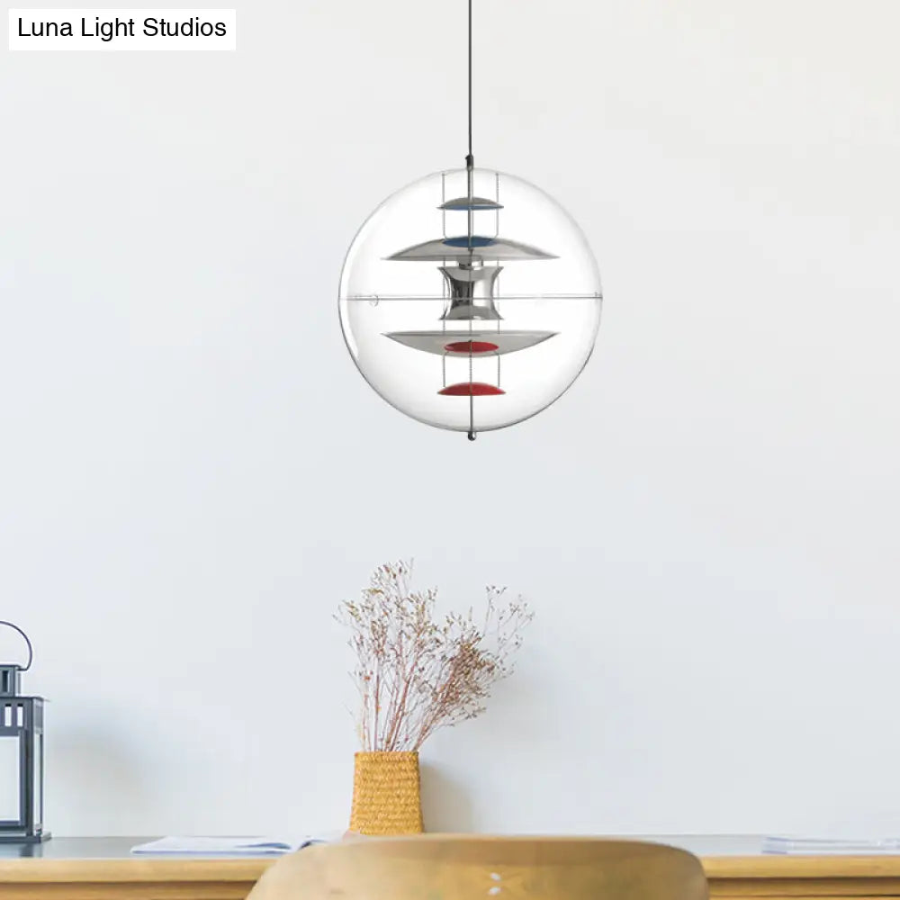 Modernist 1-Head Clear Acrylic Ball Pendant Ceiling Light With Disc Deco - White/Gold/Silver