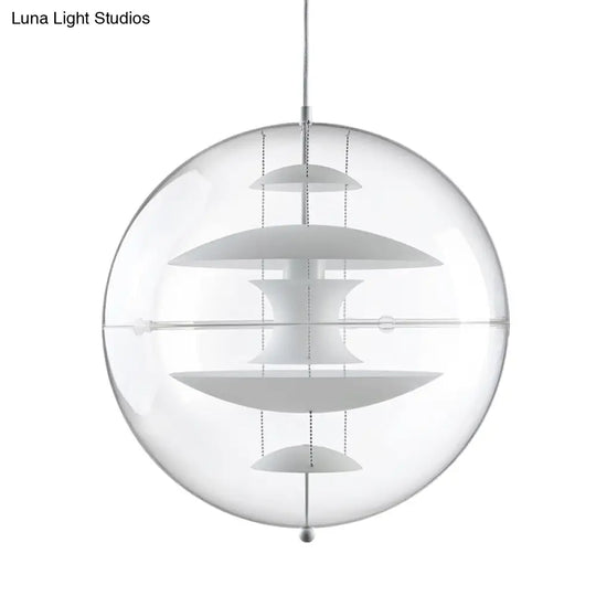 Modernist 1-Head Clear Acrylic Ball Pendant Ceiling Light With Disc Deco - White/Gold/Silver