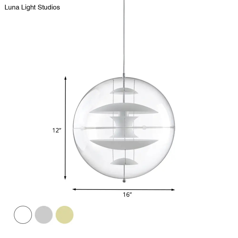 Modernist 1-Head Clear Acrylic Ball Pendant Ceiling Light With Disc Deco - White/Gold/Silver